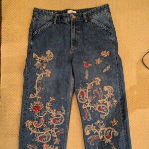 Zara Embelleshed Premiium Cropped Wide Leg Denim